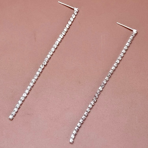 Rhinestone Chain Tassel Drop Stud Earrings - Picture 6 of 8